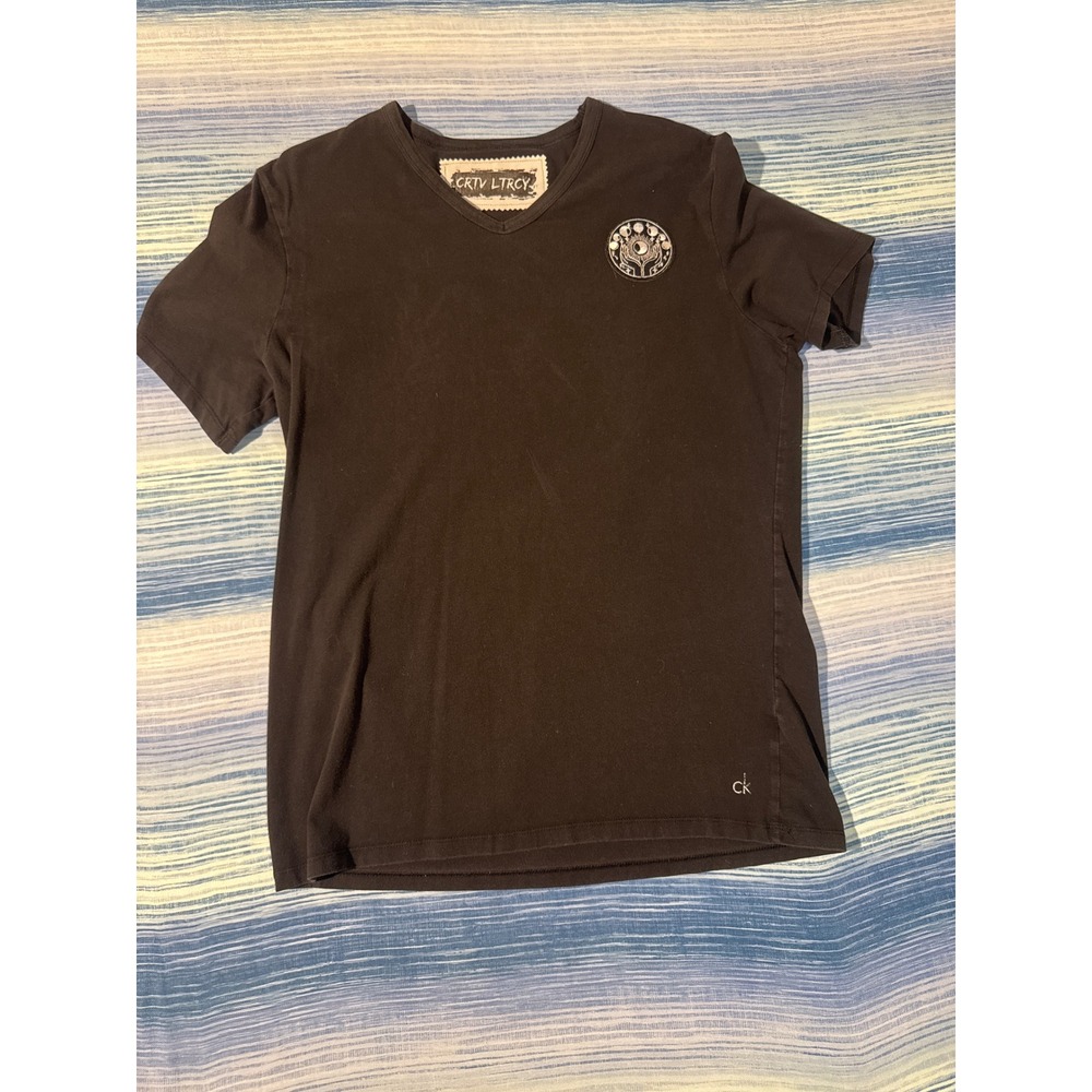 Upcycled Calvin Klein Tee Tarot Patch Moon Block Print Moth‎ Charm Black Mens M